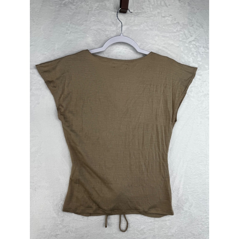 Max Studio Womens Taupe Brown Cinched Front V-Neck Cap Sleeve Top Size M 2703S71 - Picture 4 of 7